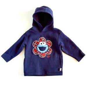 Sesame Street Vintage Y2K Cookie Monster Hoodie Baby Girls 24M Navy Plaid Flower